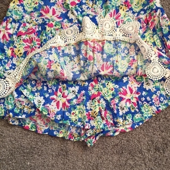 LF Paper Heart Floral Skort W/ Crochet Hem Sz 8 Blue - Picture 5 of 9